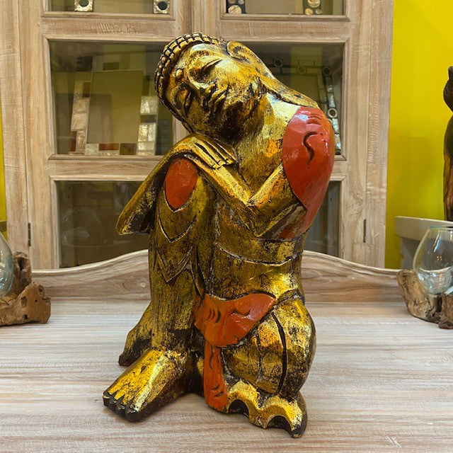 Sculpture de Bouddha en bois Méditation Yoga Om