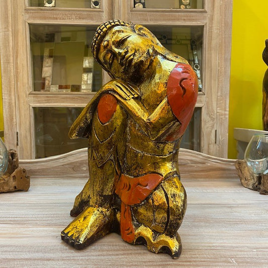 Scultura Buddha in legno meditazione yoga om