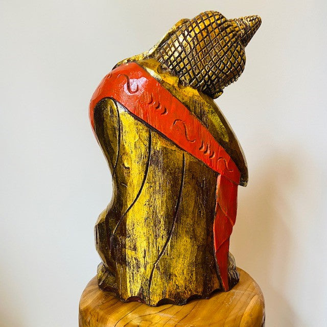 Sculpture de Bouddha en bois Méditation Yoga Om