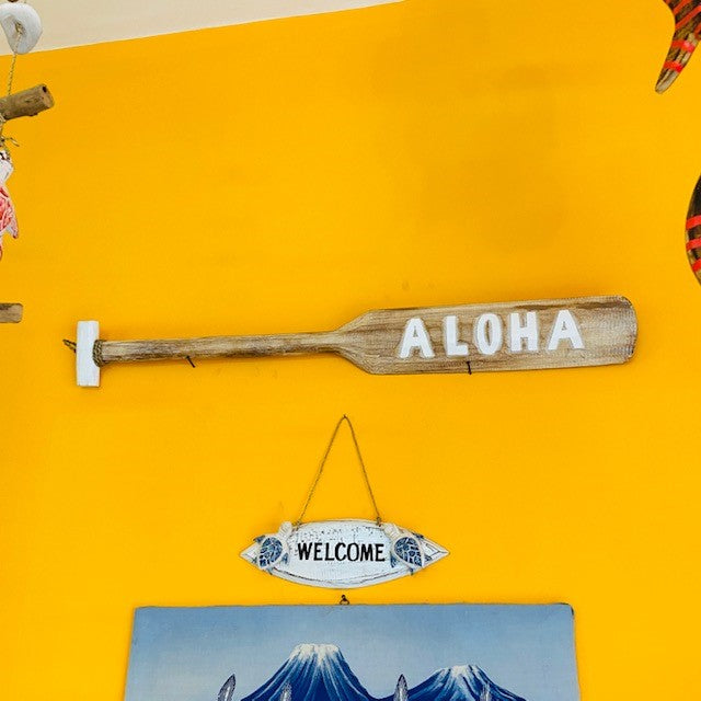 Pagaia decorativa Aloha in legno etnico artigianale