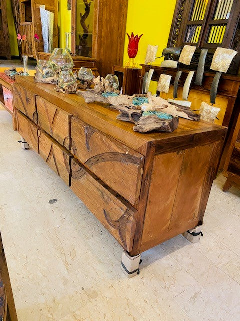 Commode ethnique, meuble TV tribal, buffet