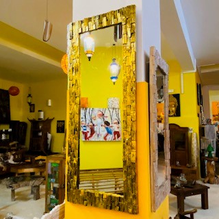 Specchio etnico cornice minimal mosaico in legno oro anticato