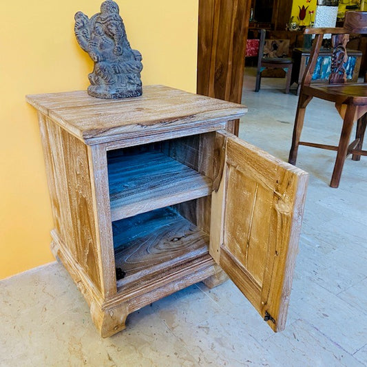 Comodino in legno teak stile opium mobiletto etnico