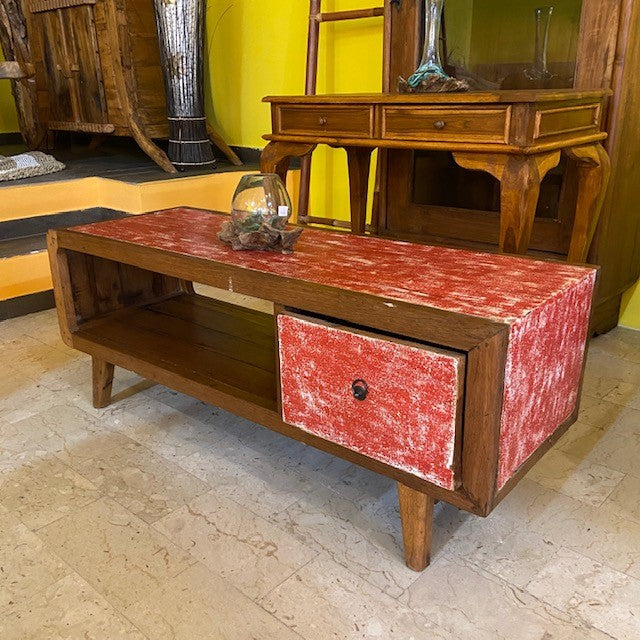 Meuble TV mobile table basse en bois de teck style wabi sabi