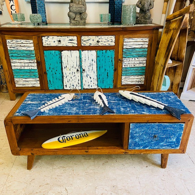 Meuble TV mobile table basse en bois de teck style wabi sabi