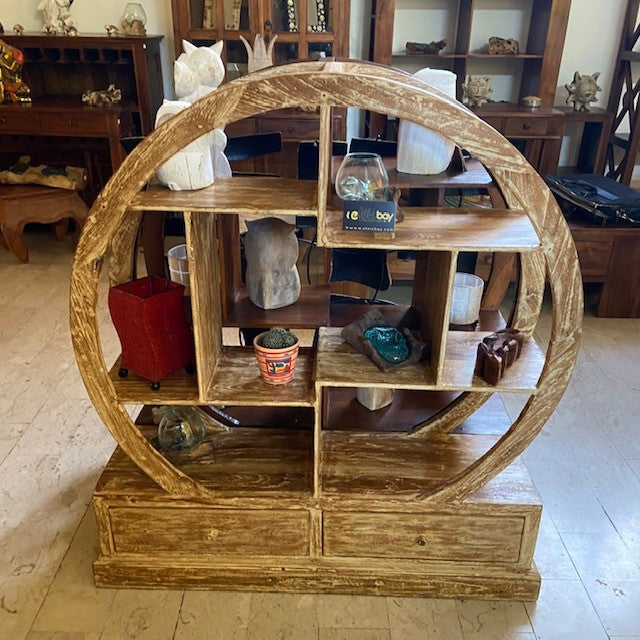 Libreria rotonda etnica in legno teak shabby chic - ETNICBAY