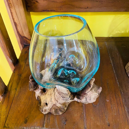 Bicchiere vetro fuso su radice calice soprammobile