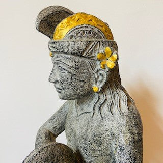 Sculpture statue en pierre ethnique musicien oriental