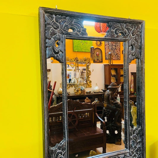 Specchio etnico anticato cornice legno coloniale