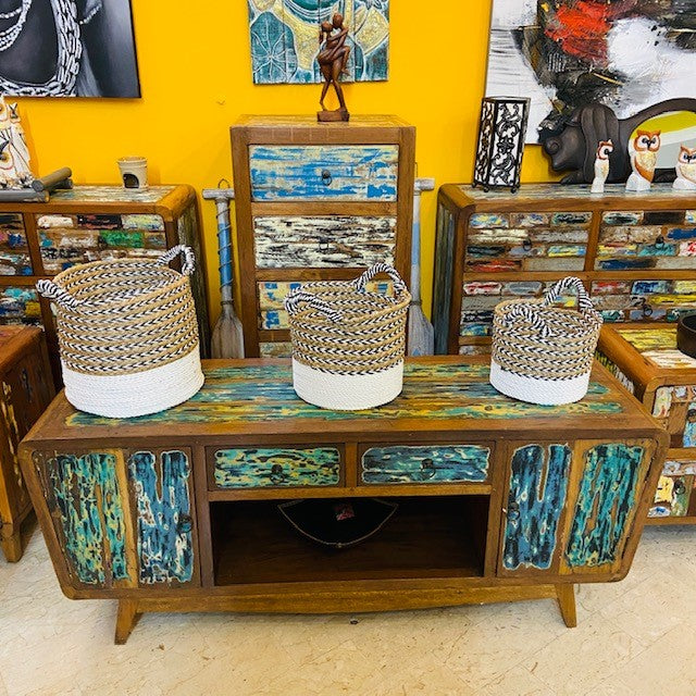 Table basse meuble TV vintage de style wabi sabi
