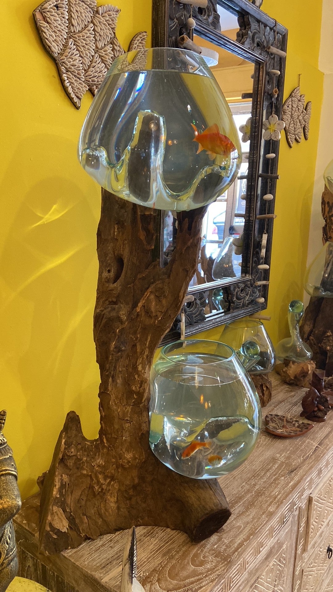 Aquarium root and glass ethnic decor vase