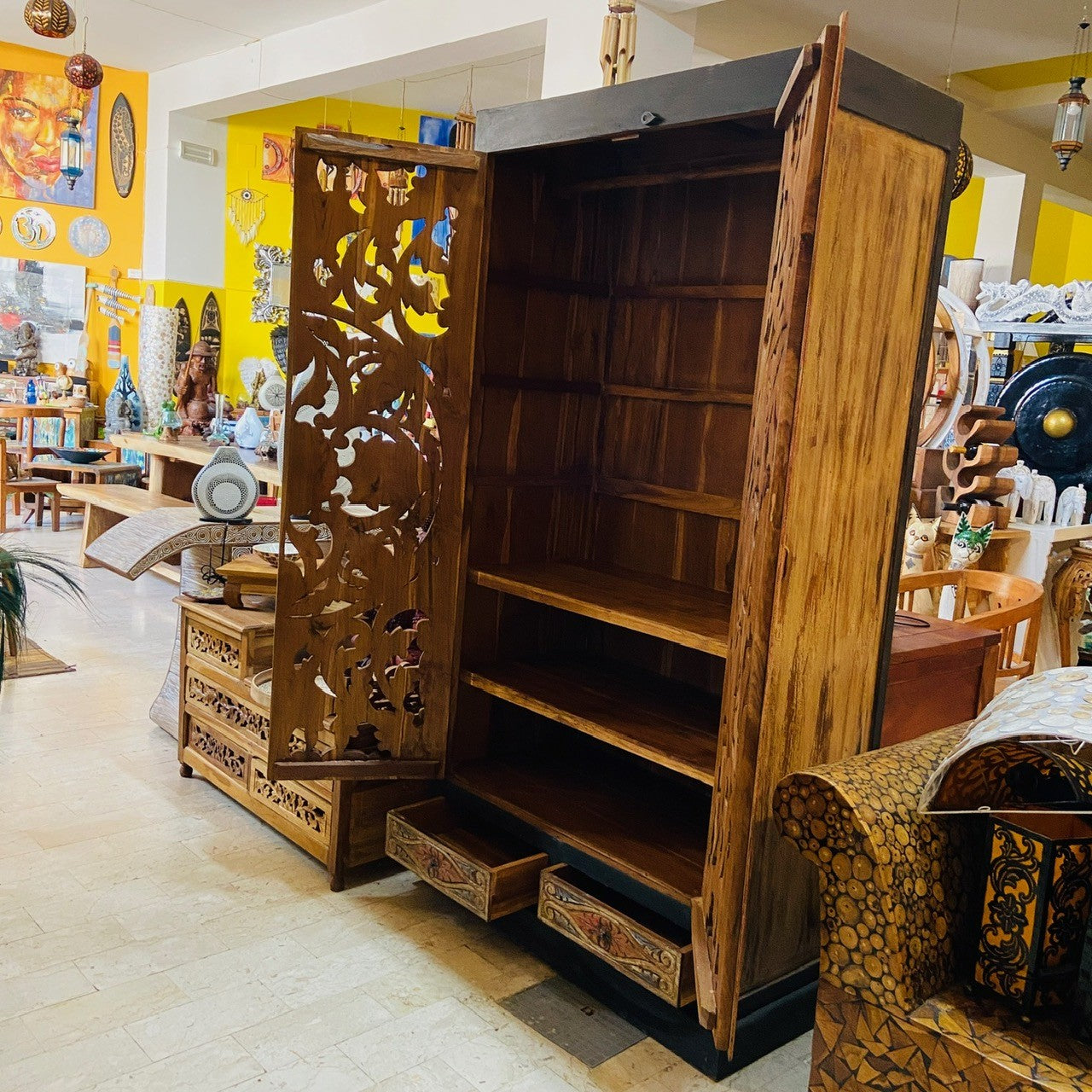 Ethnic wardrobe handcrafted baroque furniture in teak