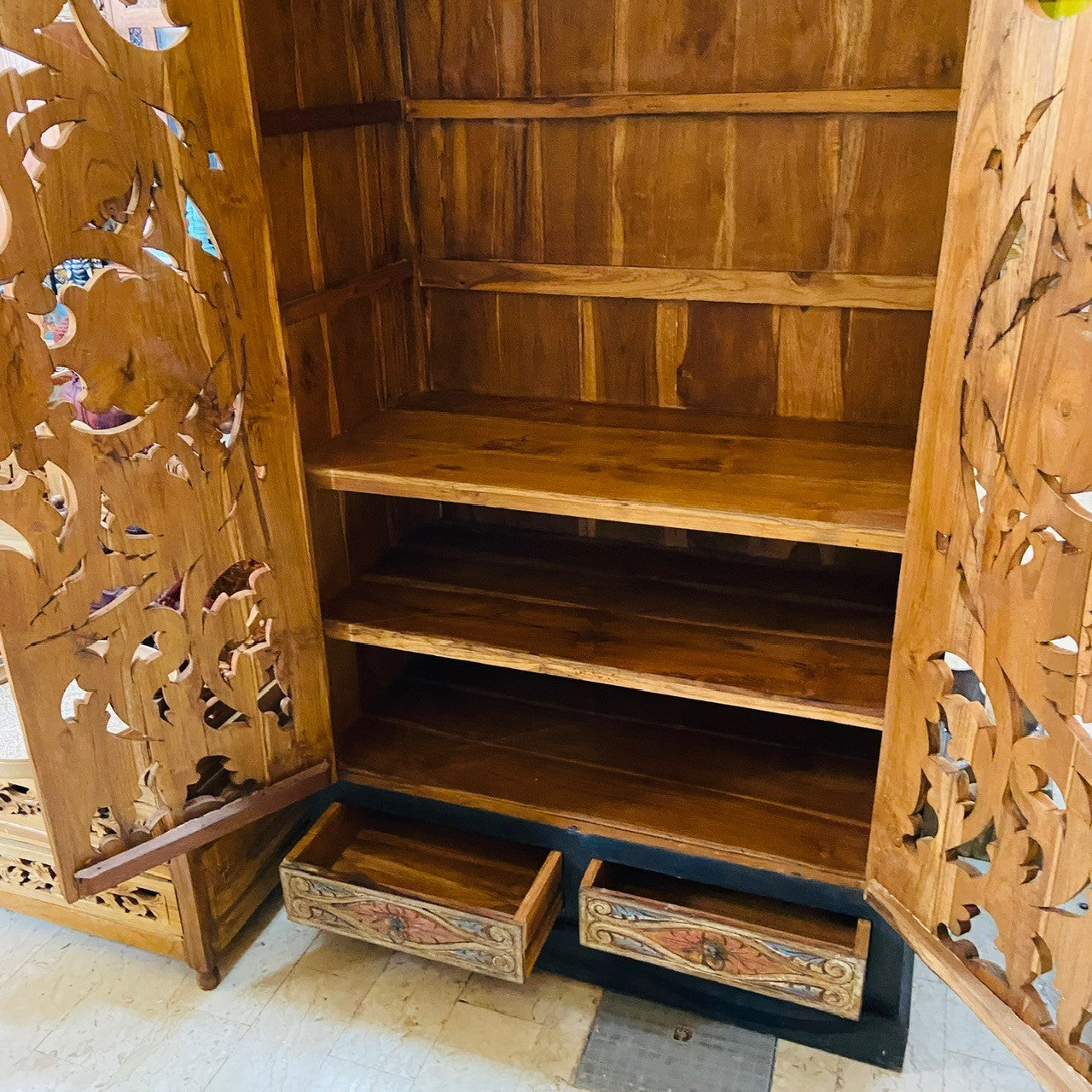 Ethnic wardrobe handcrafted baroque furniture in teak