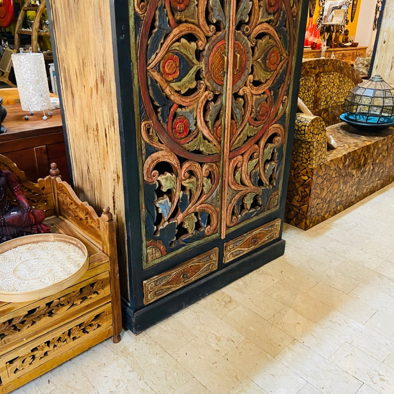 Ethnic wardrobe handcrafted baroque furniture in teak