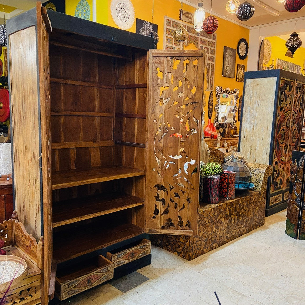 Ethnic wardrobe handcrafted baroque furniture in teak