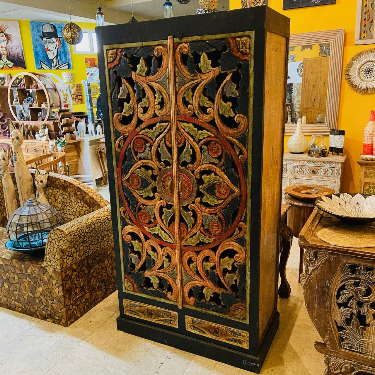 Ethnic wardrobe handcrafted baroque furniture in teak