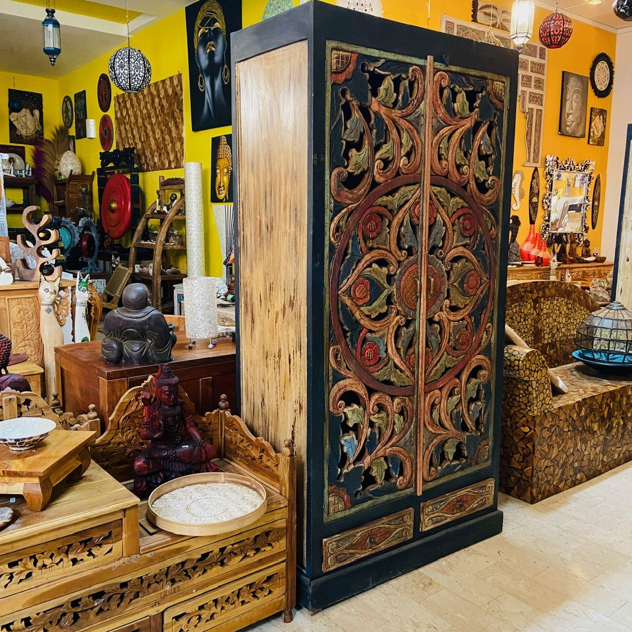 Ethnic wardrobe handcrafted baroque furniture in teak