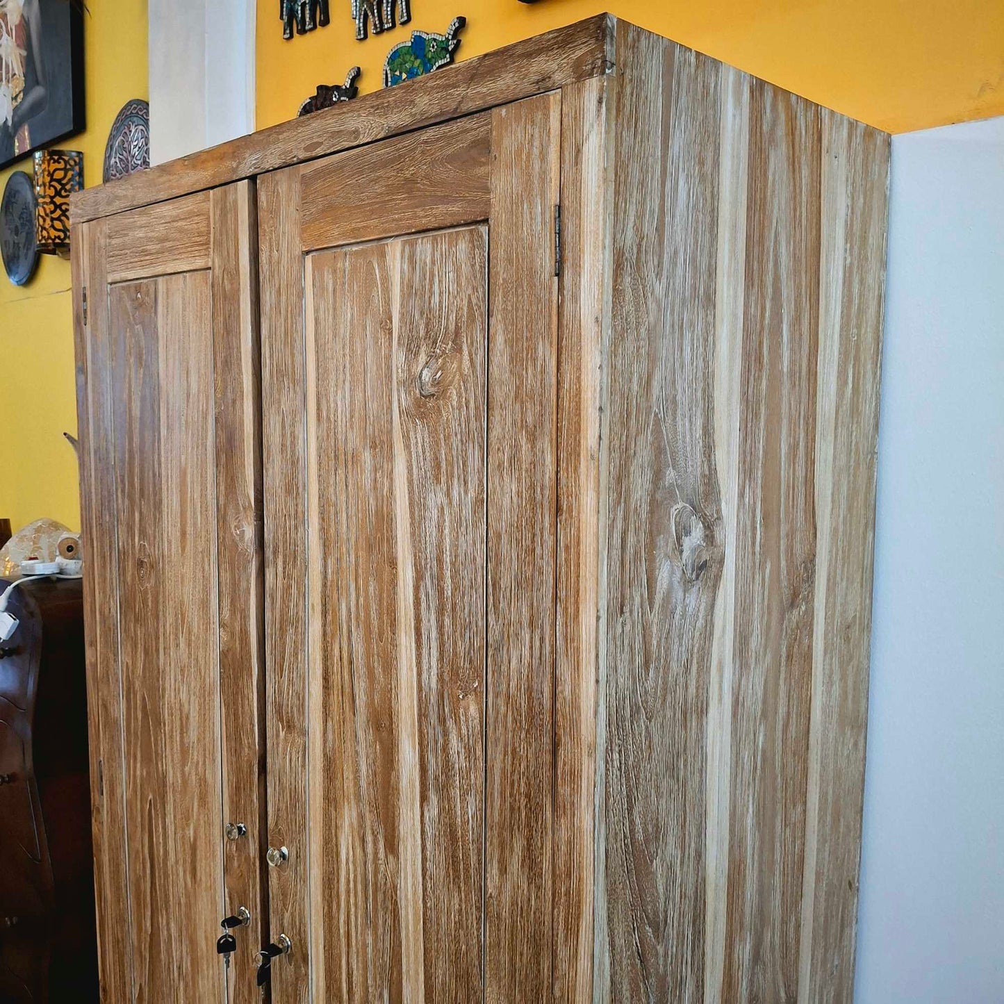Teak wood wardrobe with pickled effect