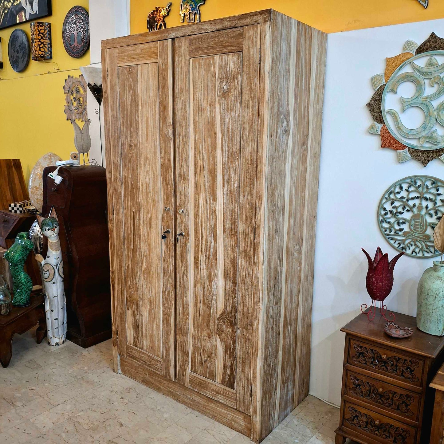 Teak wood wardrobe with pickled effect