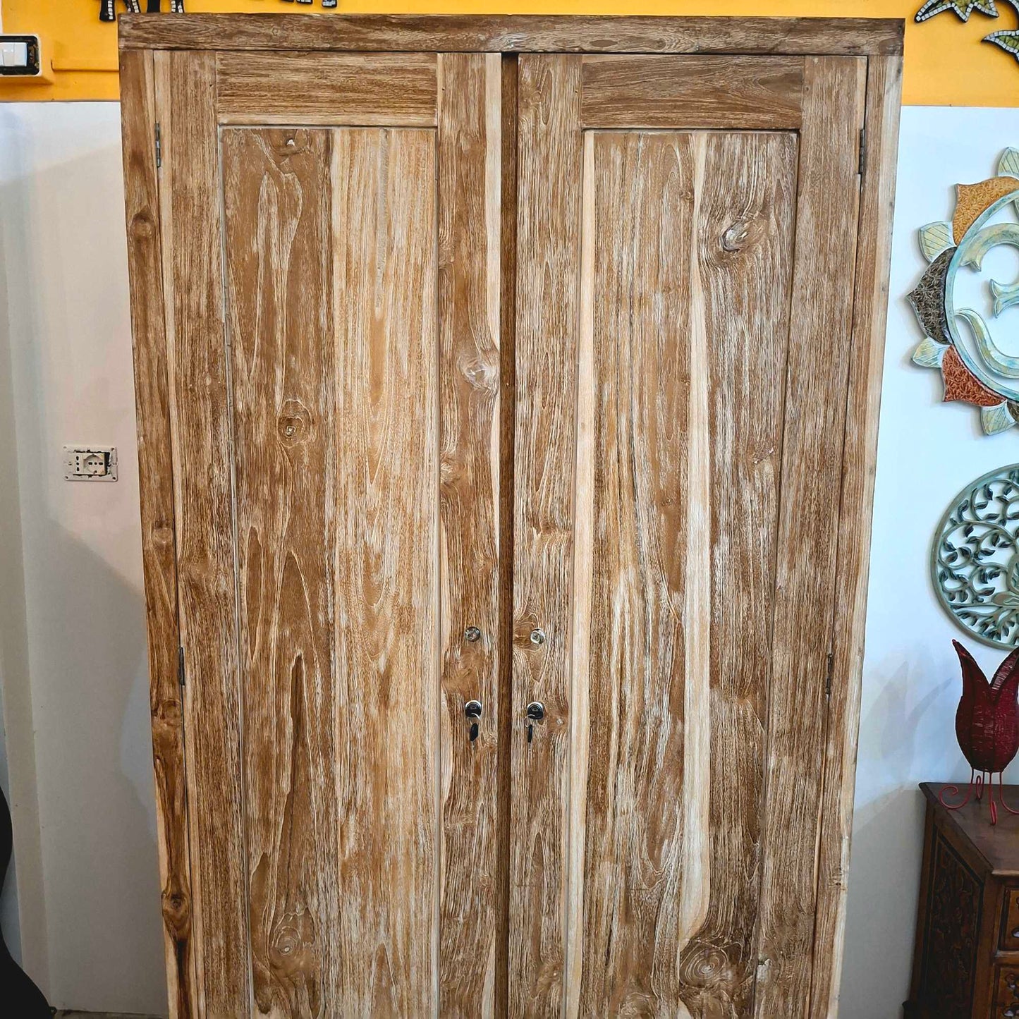 Teak wood wardrobe with pickled effect