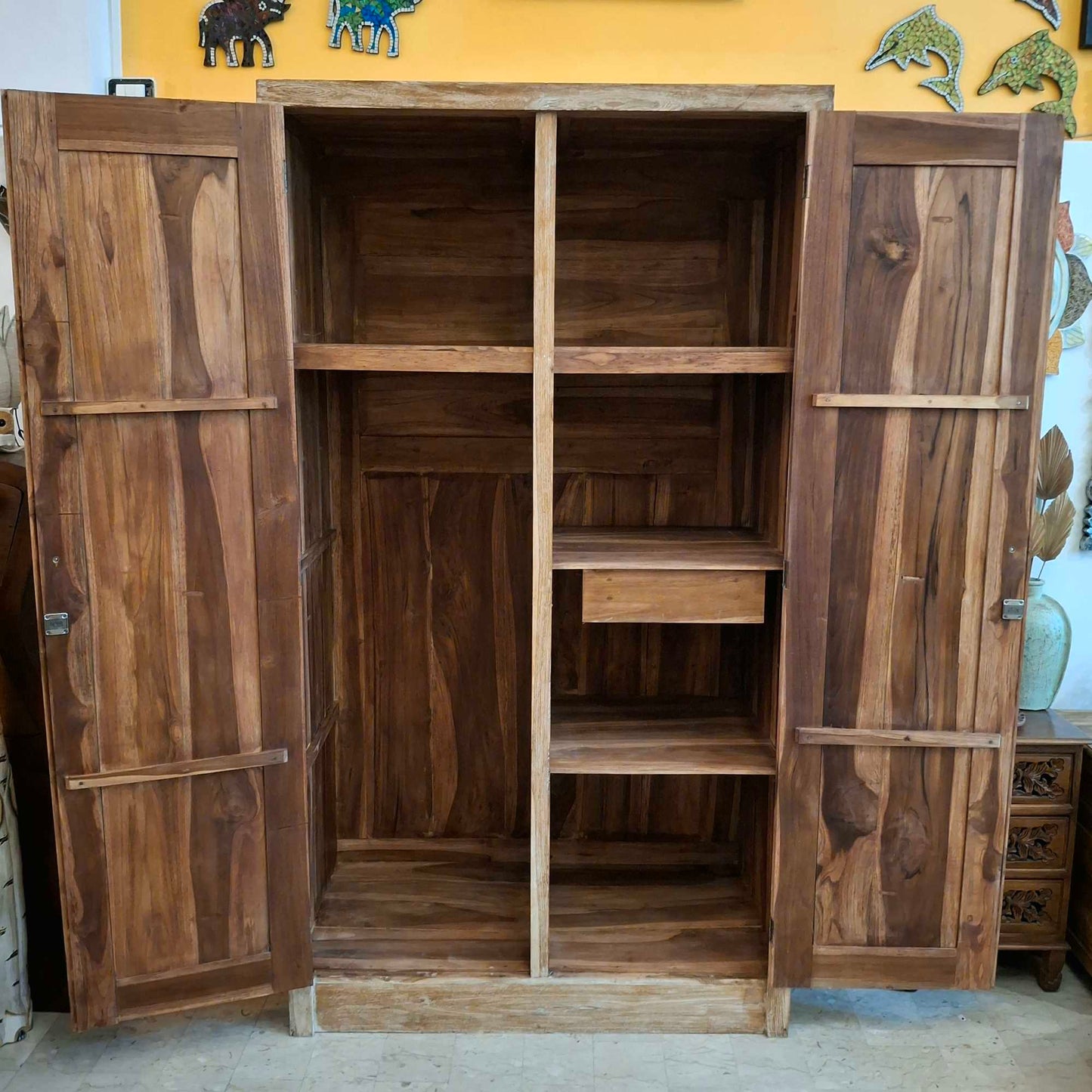 Teak wood wardrobe with pickled effect