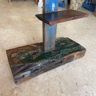 Ethnic tribal teak wood coat stand with shelves