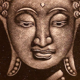 Quadro Buddha dipinto su tela nero grigio argento