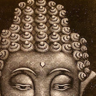 Quadro Buddha dipinto su tela nero grigio argento