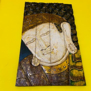 Buddha Quadro Etnico Legno In Rilievo Pieghevole