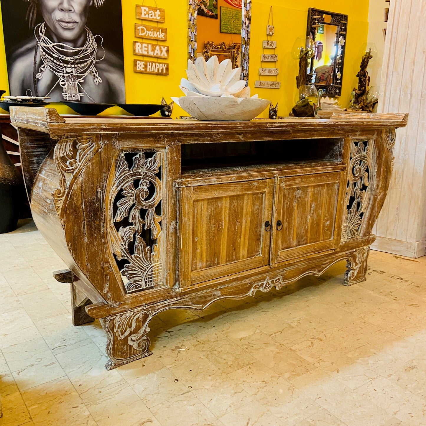 Meuble TV Buffet Meubles Ethnique Teck Shabby Vintage