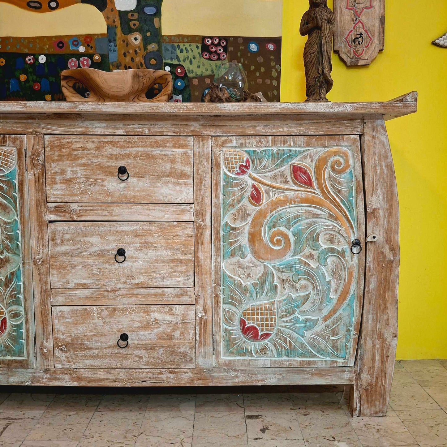Buffet etnico madia intagliata in legno teak shabby chic