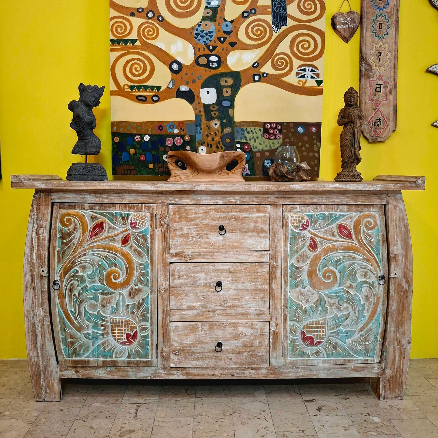 Buffet etnico madia intagliata in legno teak shabby chic