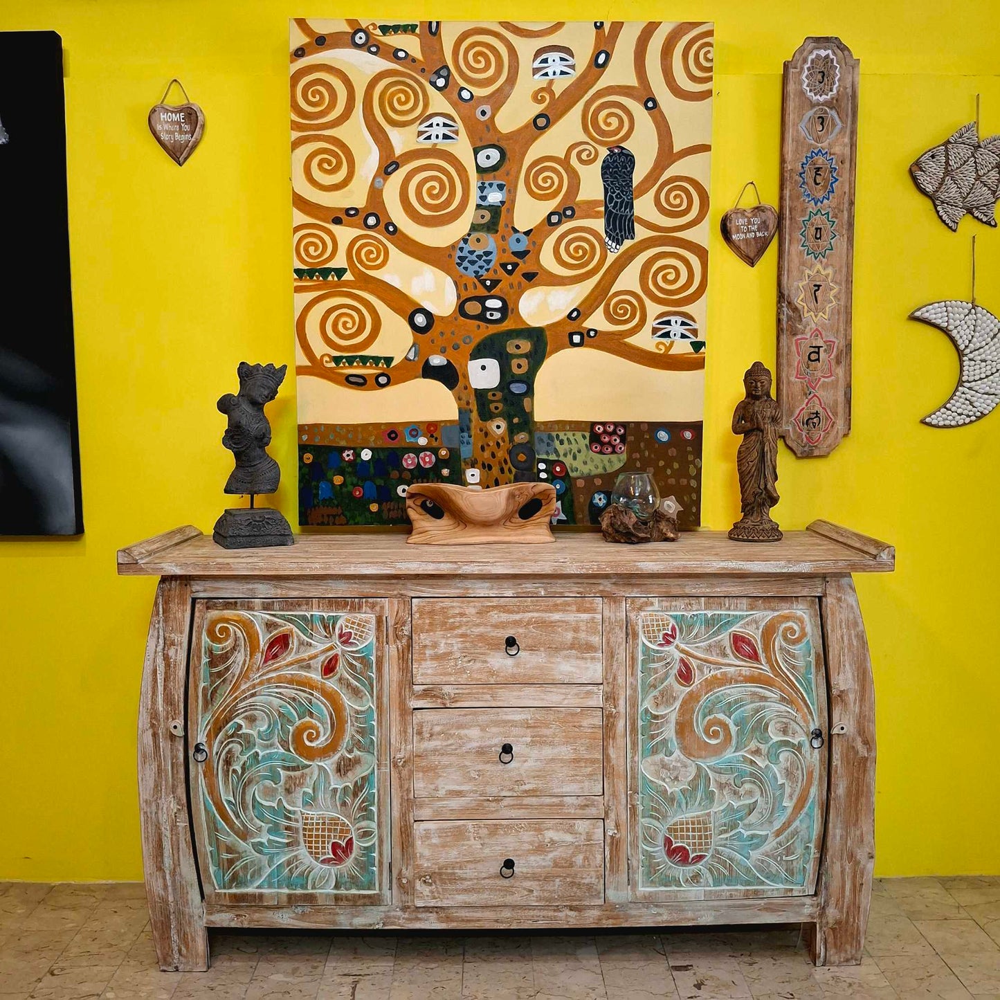 Buffet etnico madia intagliata in legno teak shabby chic