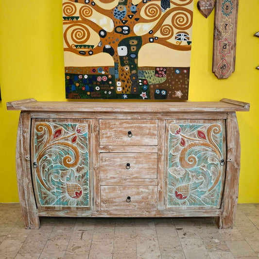 Buffet etnico madia intagliata in legno teak shabby chic
