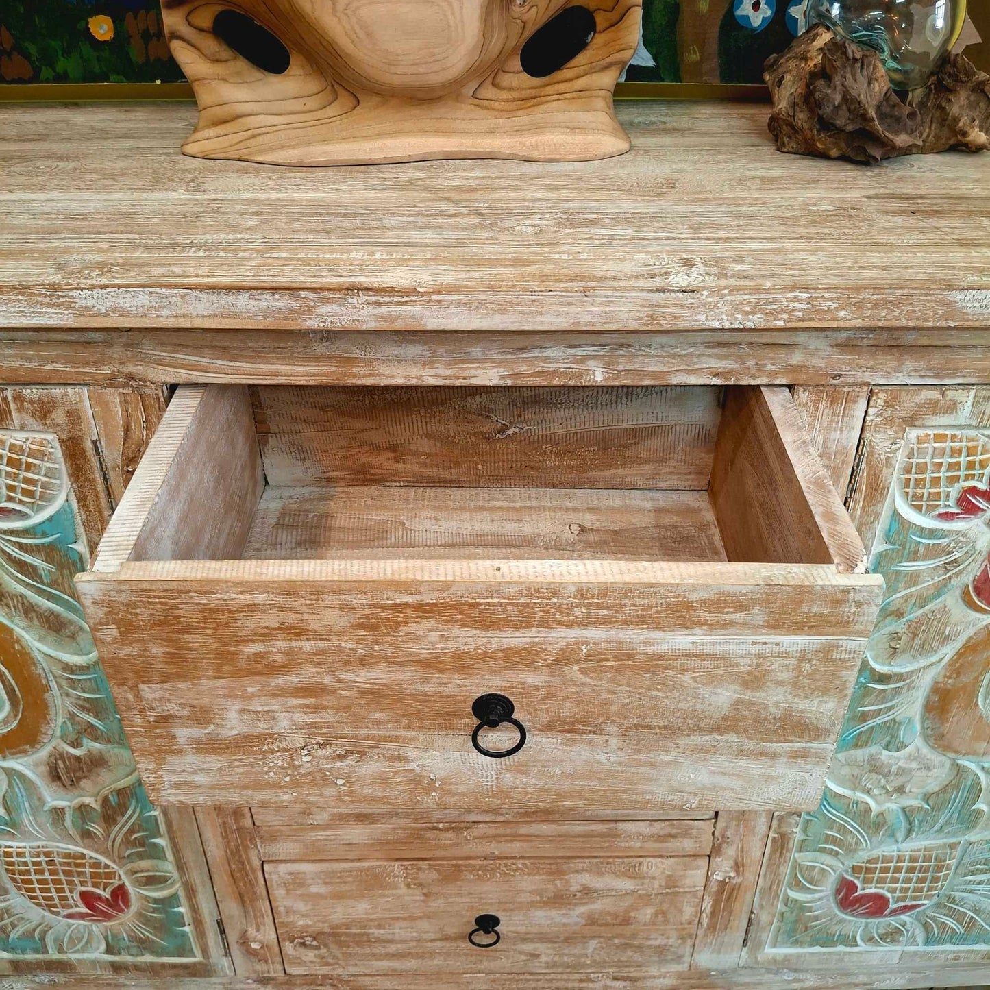 Buffet etnico madia intagliata in legno teak shabby chic