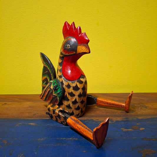 Burattino decorativo statuetta gallo in legno