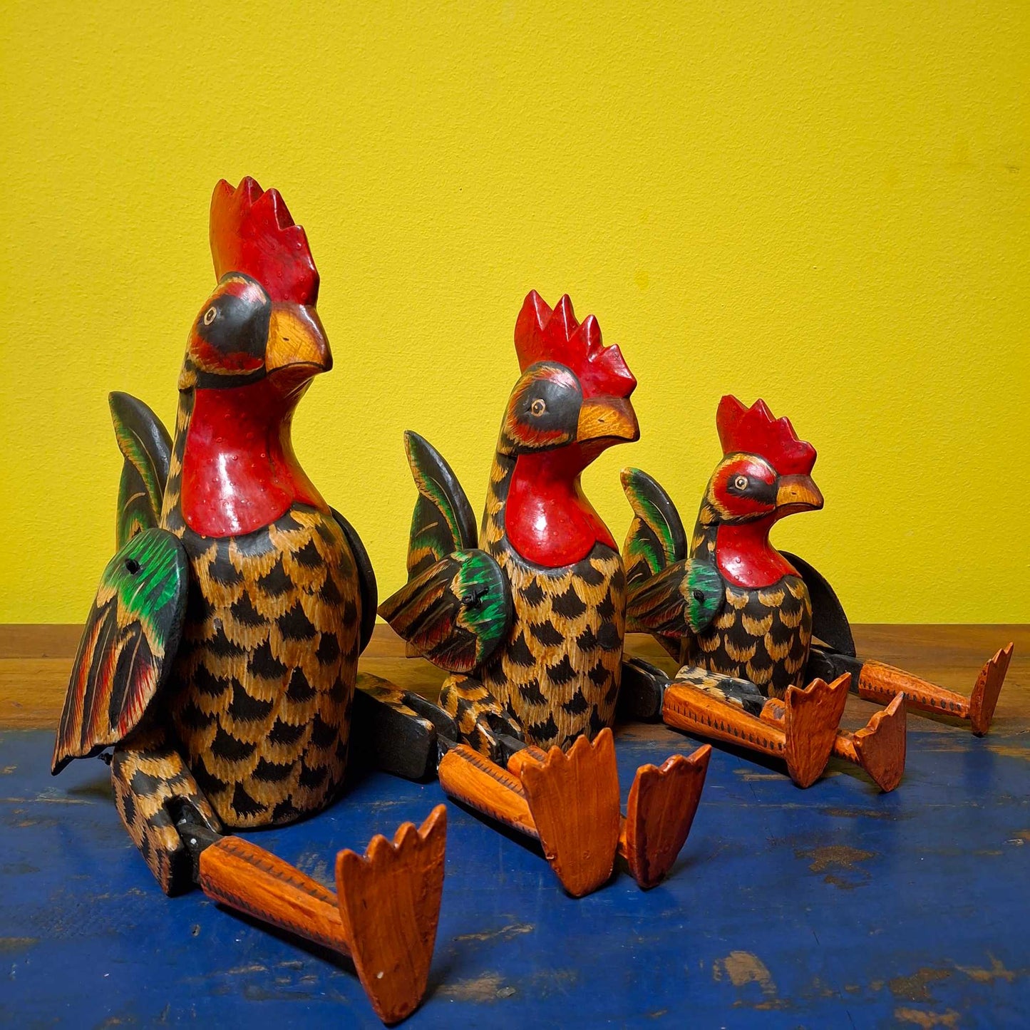 Set of wooden figurines rooster puppet decorative
