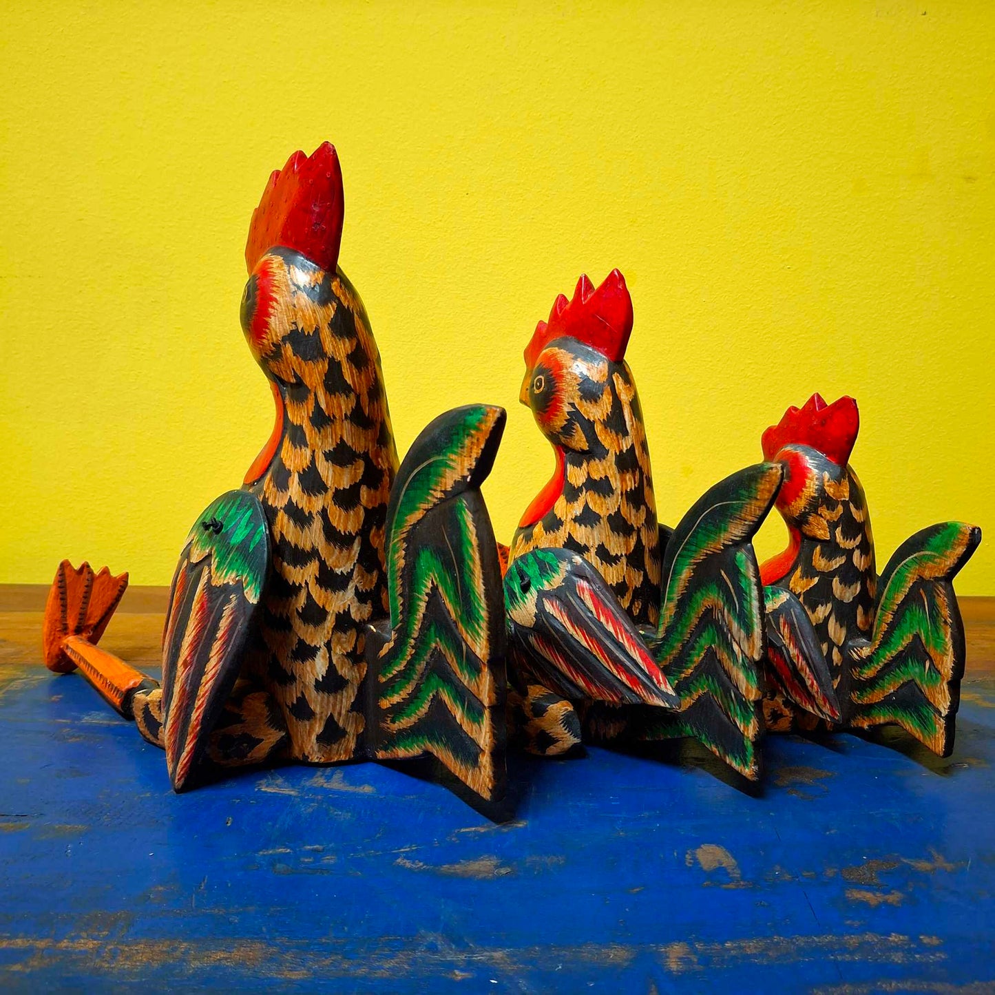 Set of wooden figurines rooster puppet decorative