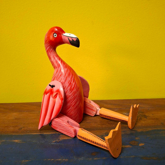 Burattino statuetta fenicottero in legno