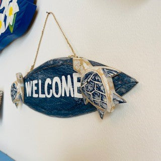 Cartello di benvenuto in legno con tartarughe