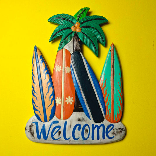 Cartello Welcome in legno stile surfista casa al mare