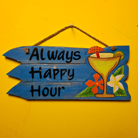Cartello forma di freccia bar Happy Hour in legno