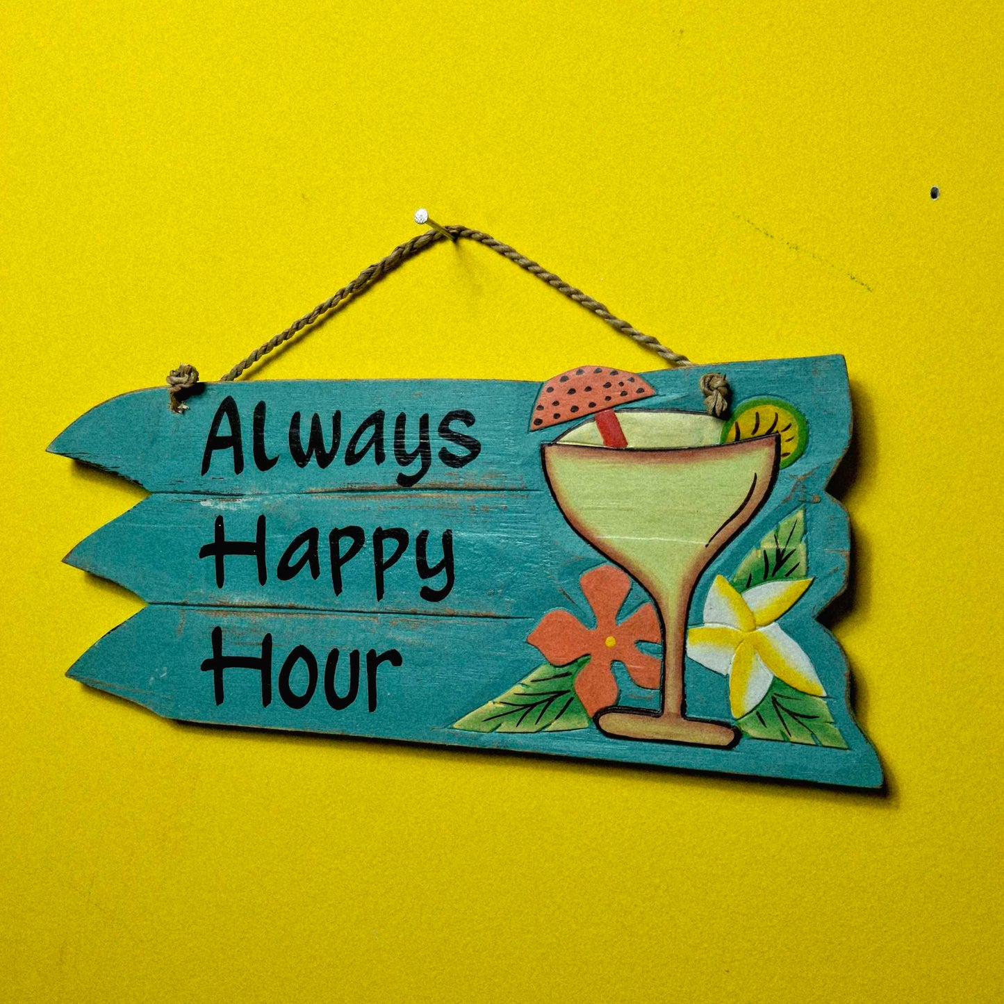 Cartello in legno forma di freccia Happy Hour bar in legno