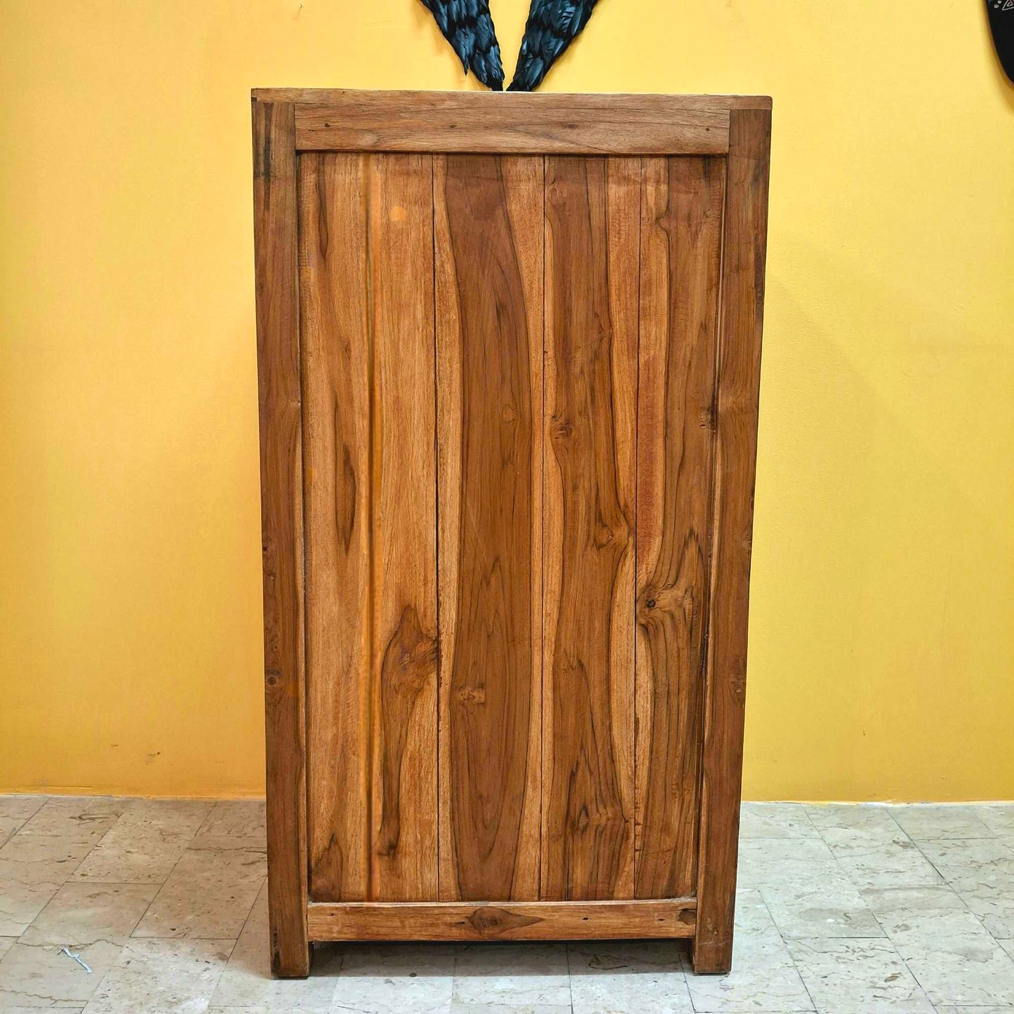 Cassettiera etnica a colonna colorata in legno teak