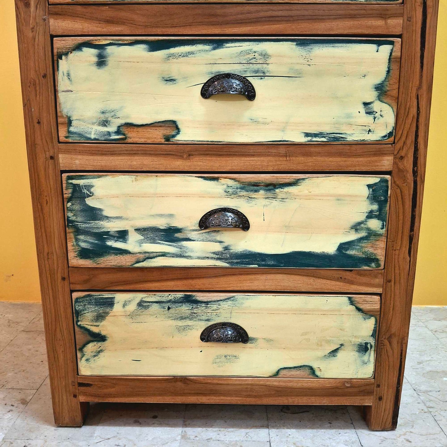 Cassettiera etnica a colonna colorata in legno teak