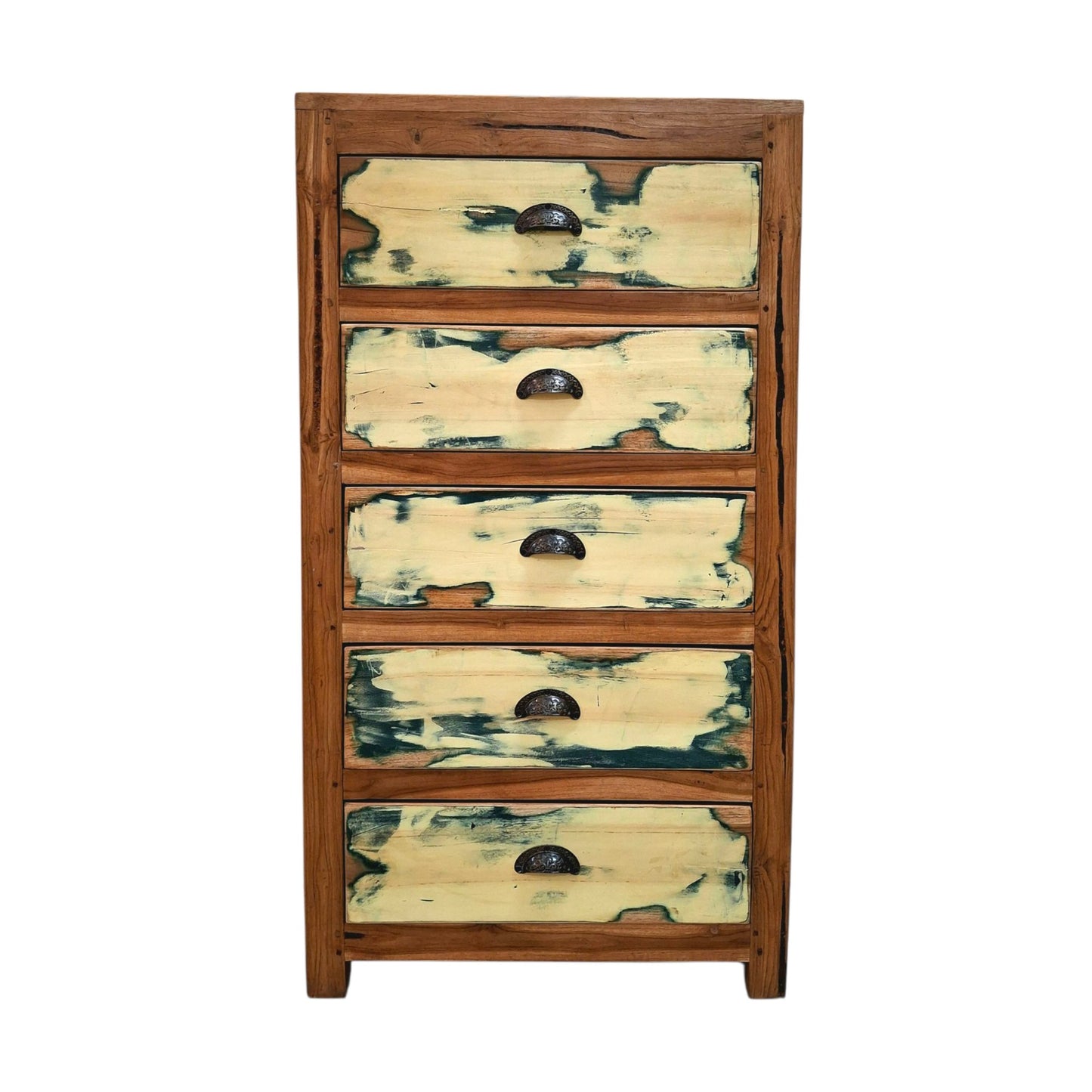 Cassettiera etnica a colonna colorata in legno teak
