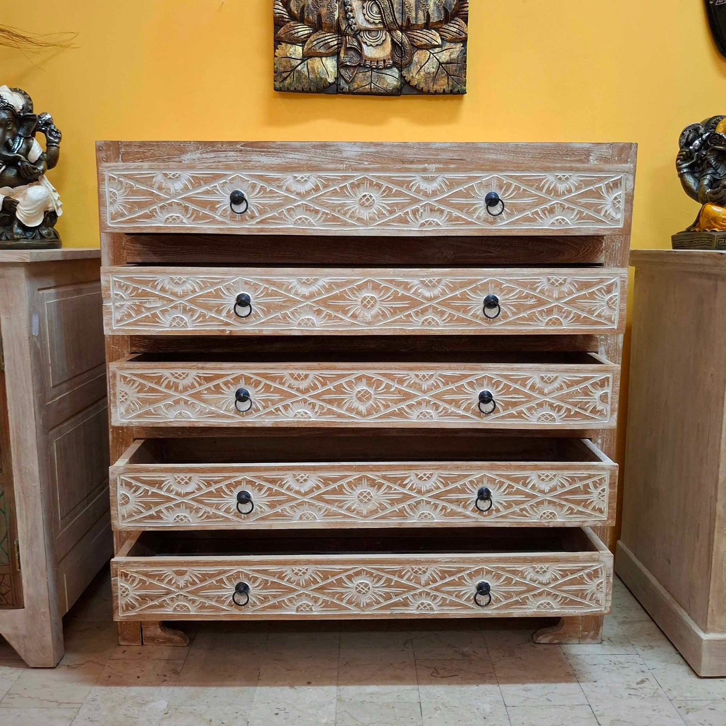 Cassettiera etnica in teak stile shabby chic