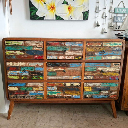 Cassettiera etnica modello scatolato in legno teak