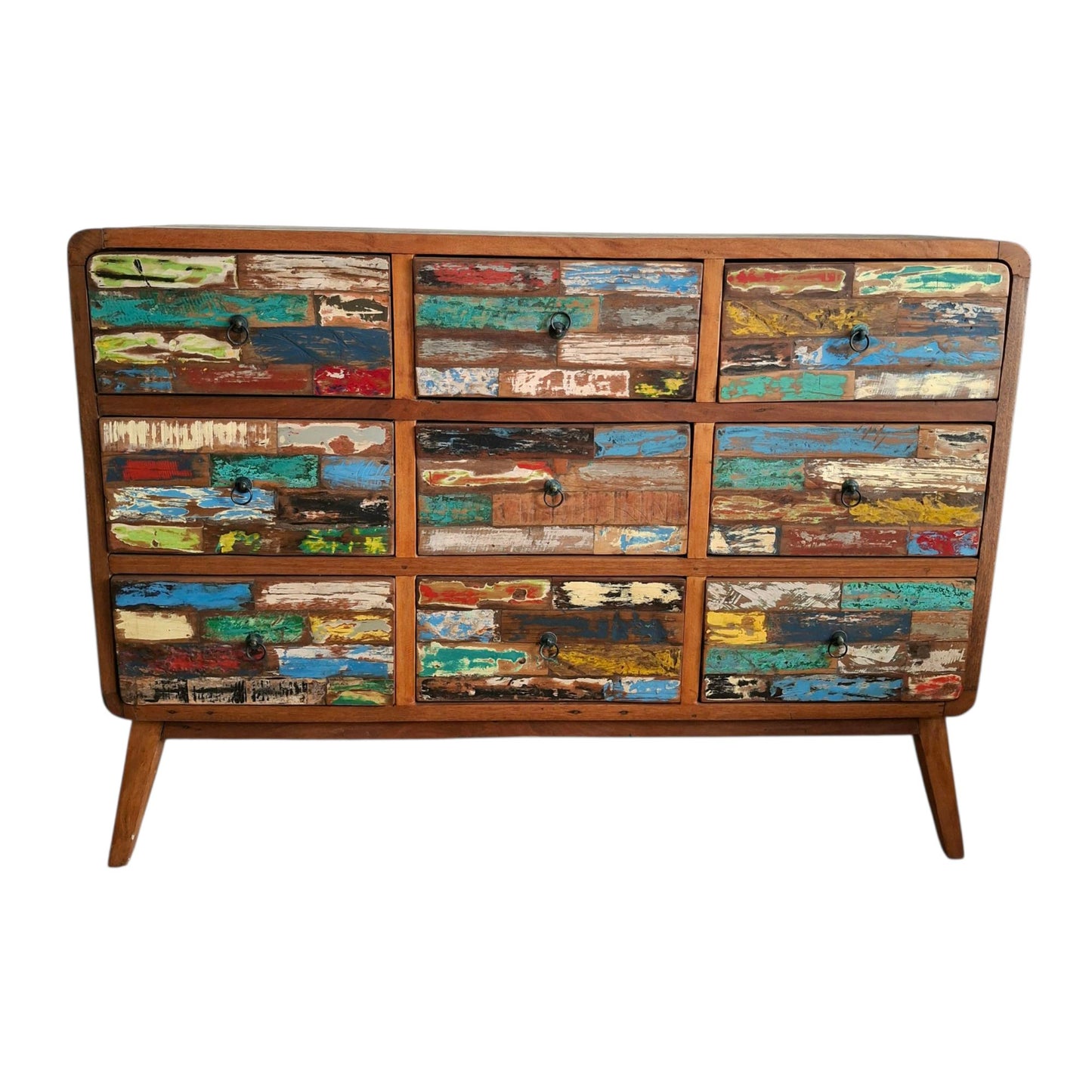 Cassettiera etnica modello scatolato in legno teak