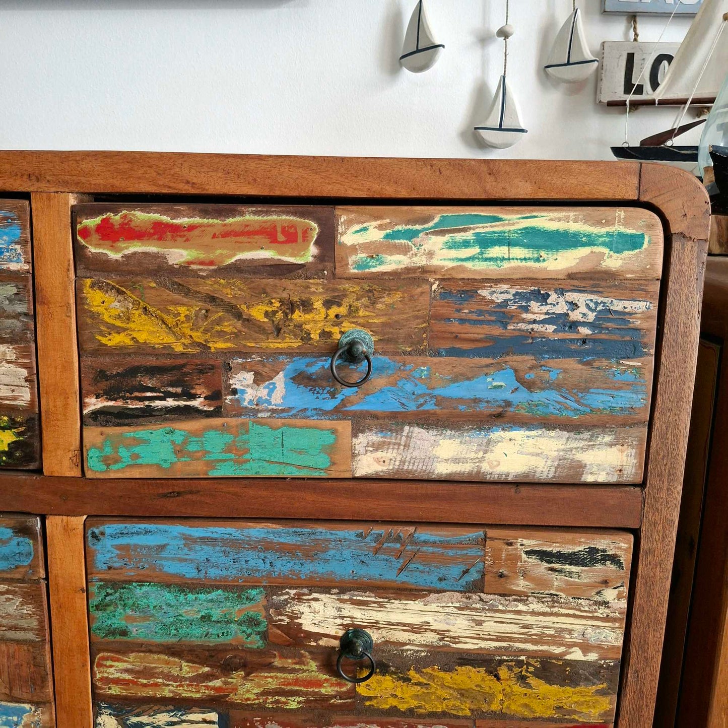 Cassettiera etnica modello scatolato in legno teak